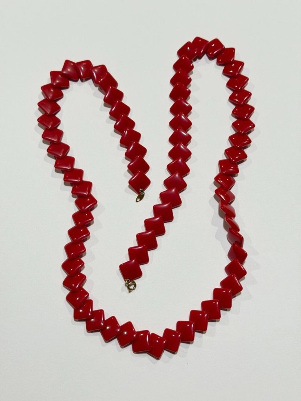 Vintage Trifari Signed Red Lucite Bead Necklace 74cm
